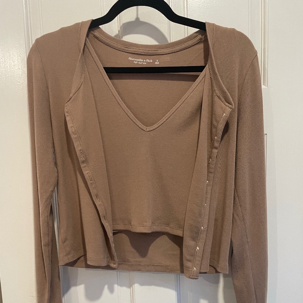Abercrombie - Tan Co-ord Cardigan and Tank Set (S)